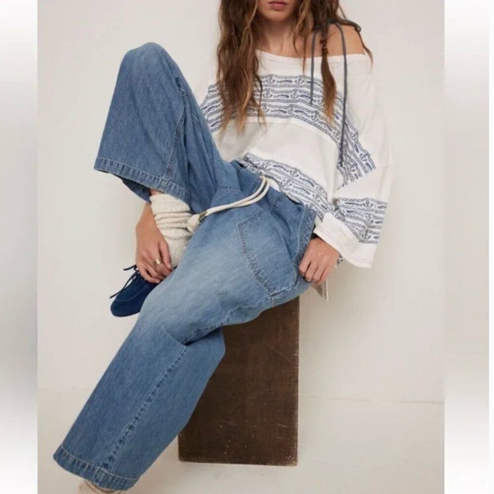 Free People NWT We the Free Care FP High Seas Tee in Ivory Combo XS